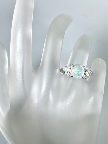 ウォーターオパール 1.61ct / ダイヤモンド 計0.45ct Pt900 リング 12.5号【リフレッシュメント(新品仕上げ・補修・洗浄等済)】