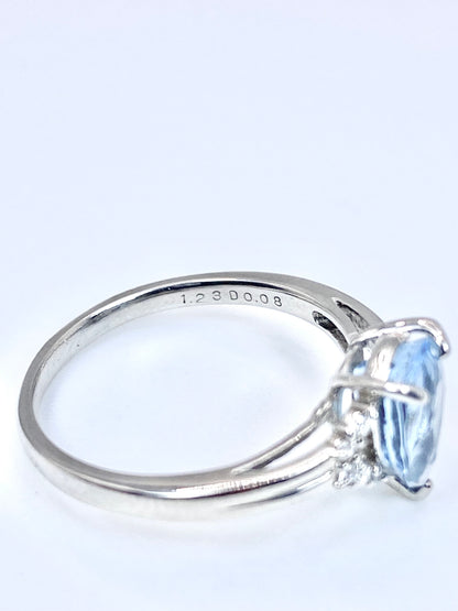 サンタマリア アクアマリン 1.23ct/ダイヤモンド 計0.08ct Pt900 リング 14号【リフレッシュメント(新品仕上げ・補修・洗浄等済)】【3日以内返品可（※カード/キャリア決済の場合）】