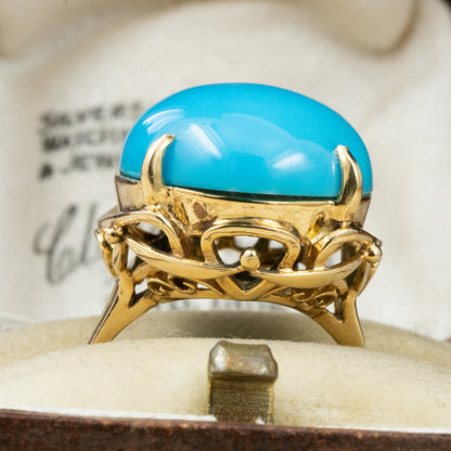 昭和ジュエリー レトロ リング K18  ターコイズ 〜青空の下、明るい時代を象徴するような華やかさ〜MR00759