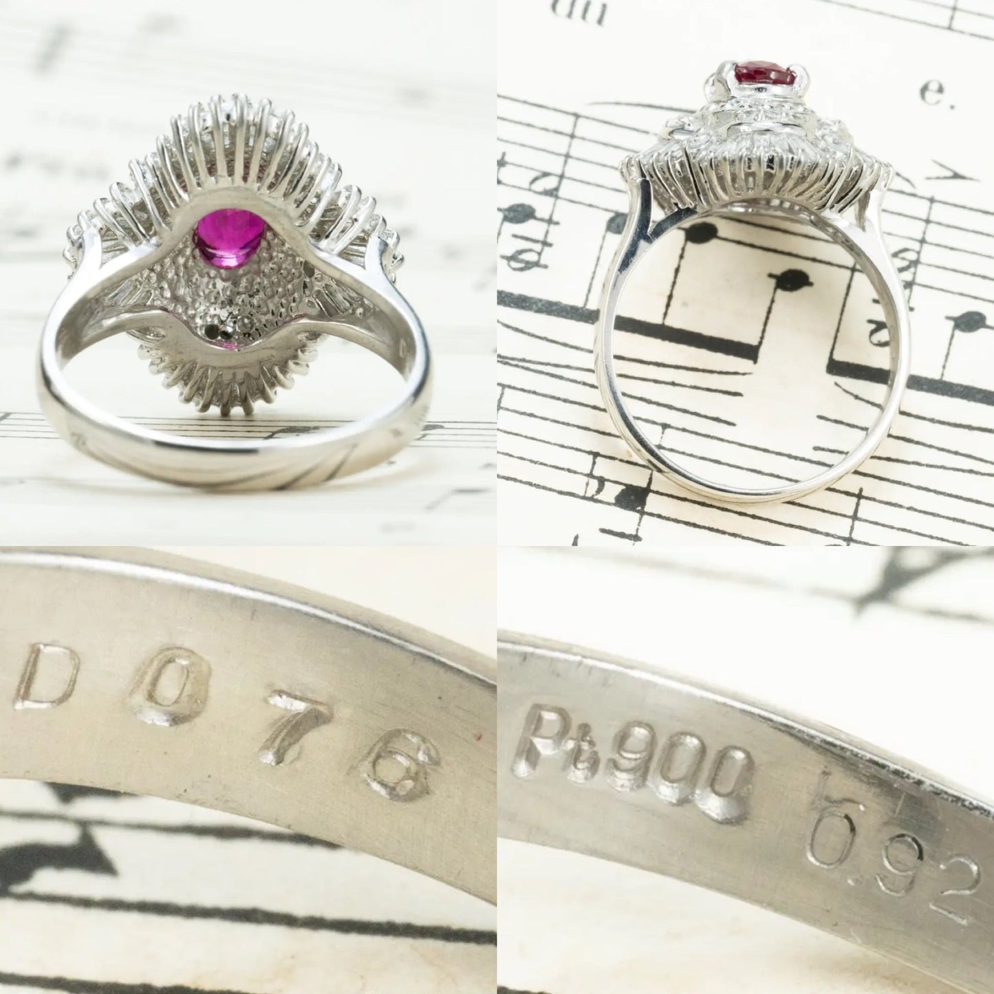 昭和ジュエリー ルビー ダイヤモンド リング Pt900 0.92ct 0.76ct ヴィンテージ 昭和レトロ プラチナ 指輪 MOR00697