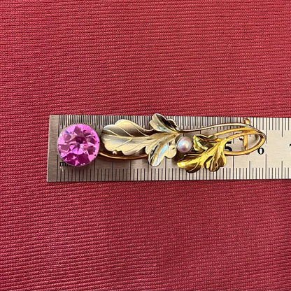 昭和ジュエリー 帯留め K18YG WG PG コンビ ヴィンテージ 昭和レトロ アコヤ真珠 合成石 アールヌーボーデザイン 和装ジュエリー MOTH00025