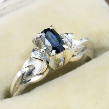昭和ジュエリー サファイアリング 0.52ct K14WG 昭和レトロ 和デコ ヴィンテージ 指輪 青石 クールデザイン MOR00619