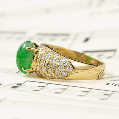 昭和レトロ リング K18 750 翡翠 2.58ct  ダイヤモンド パヴェセッティング 0.78ct 昭和ジュエリー 〜MR00774