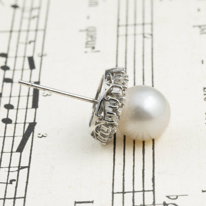 昭和ジュエリー パール ピアス Pt900 ダイヤモンド ヴィンテージ 昭和レトロ 8.6mm 真珠 1珠 華やかデザイン プラチナ ME00076