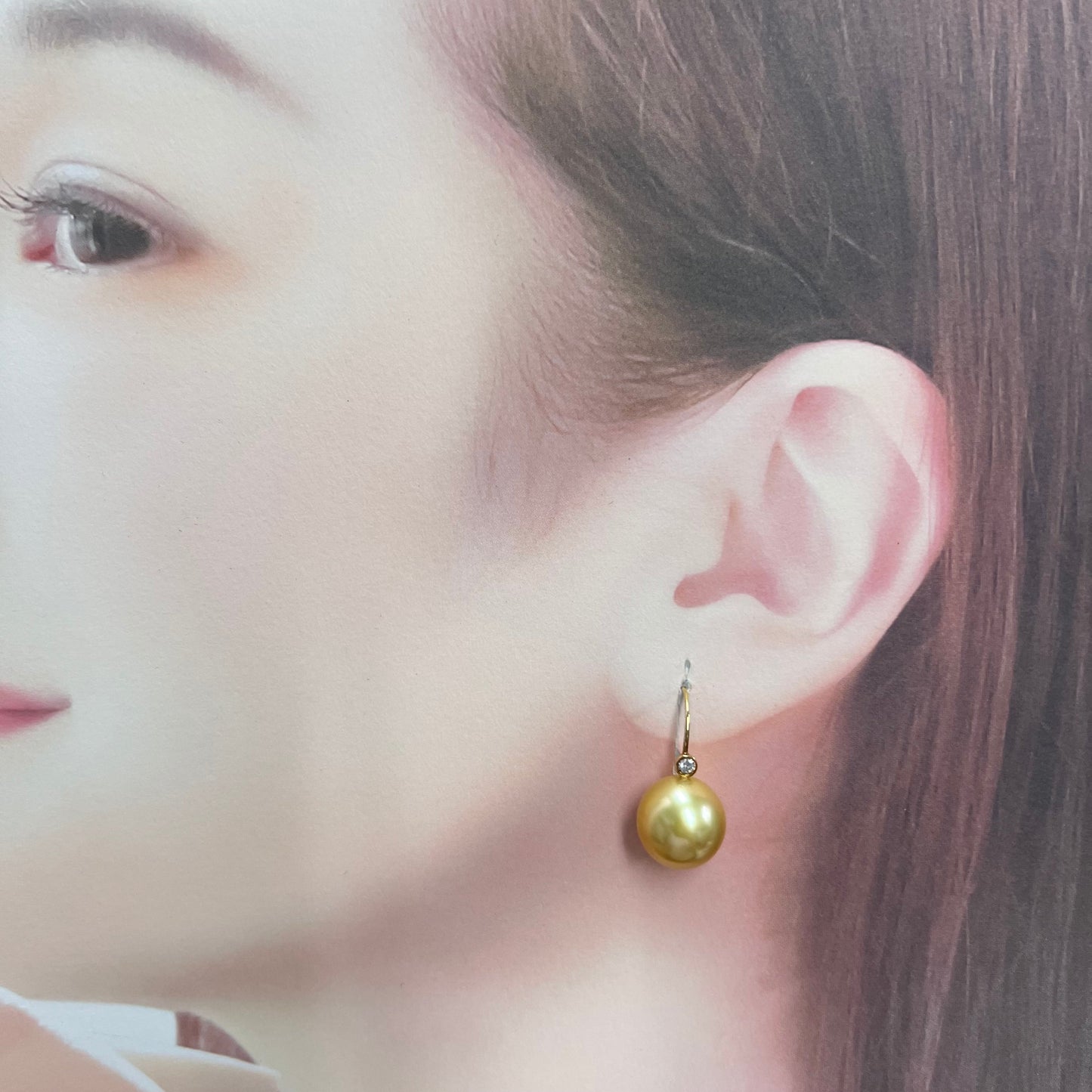 ゴールデンパール ピアス K18 白蝶真珠 12.2-12.4mm ダイヤモンド 0.04ct 大粒パール MOE00062