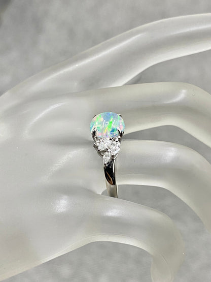 ウォーターオパール 1.61ct / ダイヤモンド 計0.45ct Pt900 リング 12.5号【リフレッシュメント(新品仕上げ・補修・洗浄等済)】
