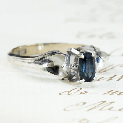 昭和ジュエリー サファイアリング 0.52ct K14WG 昭和レトロ 和デコ ヴィンテージ 指輪 青石 クールデザイン MOR00619