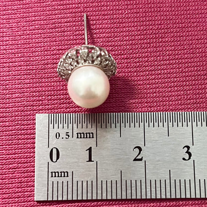昭和ジュエリー パール ピアス Pt900 ダイヤモンド ヴィンテージ 昭和レトロ 8.6mm 真珠 1珠 華やかデザイン プラチナ ME00076