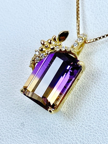 アメトリン 7.61ct / ダイヤモンド 計0.10ct K18 ネックレス【リフレッシュメント(新品仕上げ・補修・洗浄等済)】【3日以内返品可（※カード/キャリア決済の場合）】