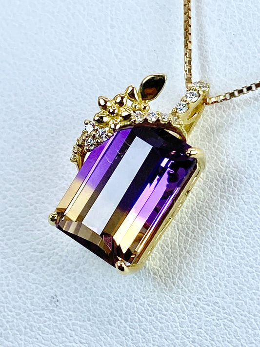 アメトリン 7.61ct / ダイヤモンド 計0.10ct K18 ネックレス【リフレッシュメント(新品仕上げ・補修・洗浄等済)】【3日以内返品可（※カード/キャリア決済の場合）】