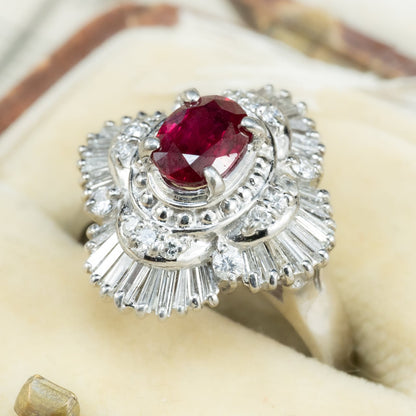 昭和ジュエリー ルビー ダイヤモンド リング Pt900 0.92ct 0.76ct ヴィンテージ 昭和レトロ プラチナ 指輪 MOR00697