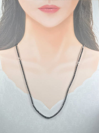 天然石 ブラックダイヤ ビーズ 合計 30ct K18WG 40~45cm アジャスターチェーン付き シンプルデザイン ネックレス30ct 〜クールなブラックダイヤの輝き〜 MN00251