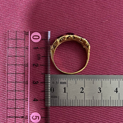 アンティークジュエリー イギリス アンティーク 5stone デザイン リング K18 ロードライトガーネット 1800年後半 DR00667