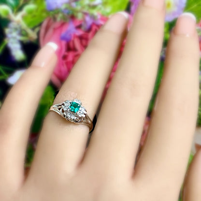 昭和ジュエリー エメラルド ダイヤモンド リング Pt200 0.25ct ヴィンテージ 昭和レトロ 指輪 プラチナ CHR01827