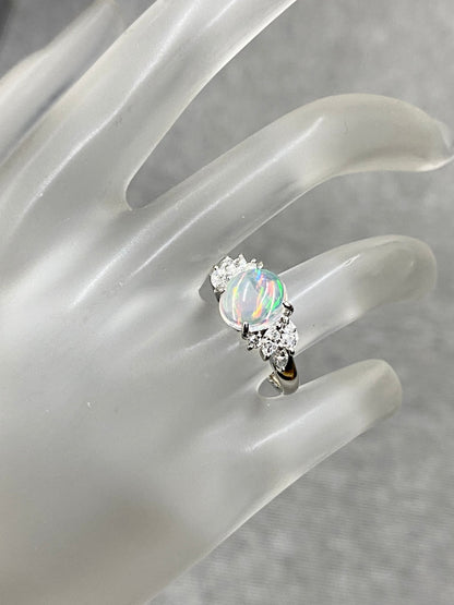 ウォーターオパール 1.61ct / ダイヤモンド 計0.45ct Pt900 リング 12.5号【リフレッシュメント(新品仕上げ・補修・洗浄等済)】