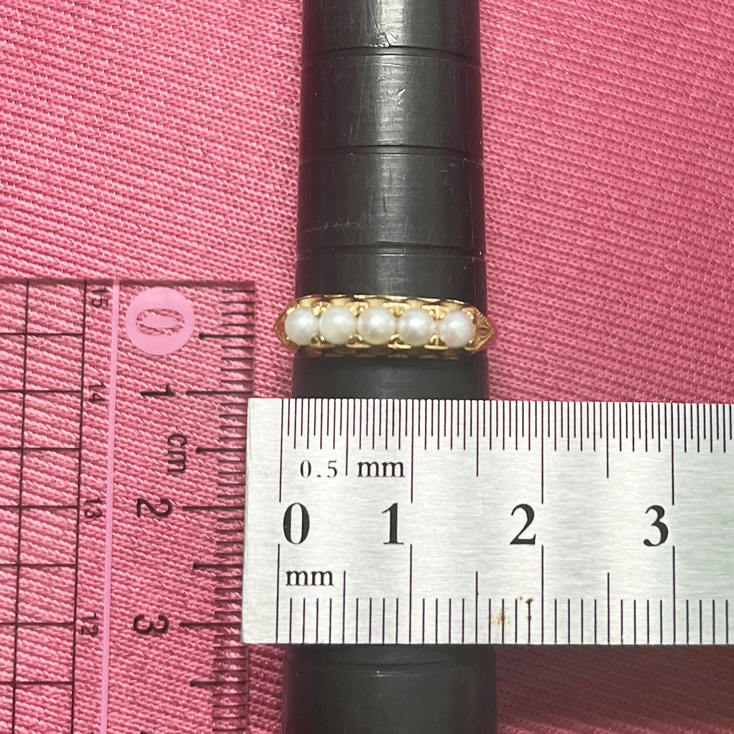 昭和ジュエリー パール リング K18 ヴィンテージ 昭和レトロ 一文字デザイン 透かし 真珠 ゴールド 指輪 MOR00626