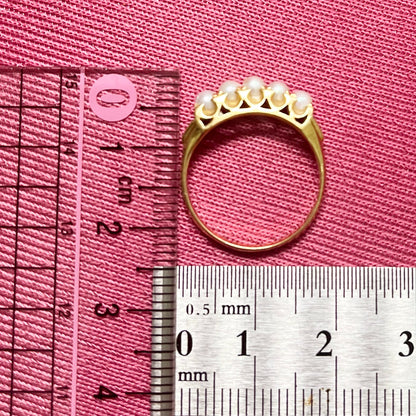 昭和ジュエリー パール リング K18 ヴィンテージ 昭和レトロ 一文字デザイン 透かし 真珠 ゴールド 指輪 MOR00626