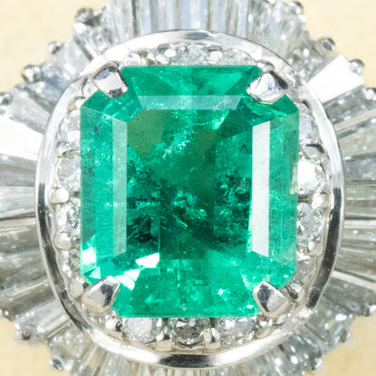 昭和ジュエリー エメラルド ダイヤモンド リング Pt900 1.79ct 1.4ct バレリーナセッティング ヴィンテージ 昭和レトロ MOR00698