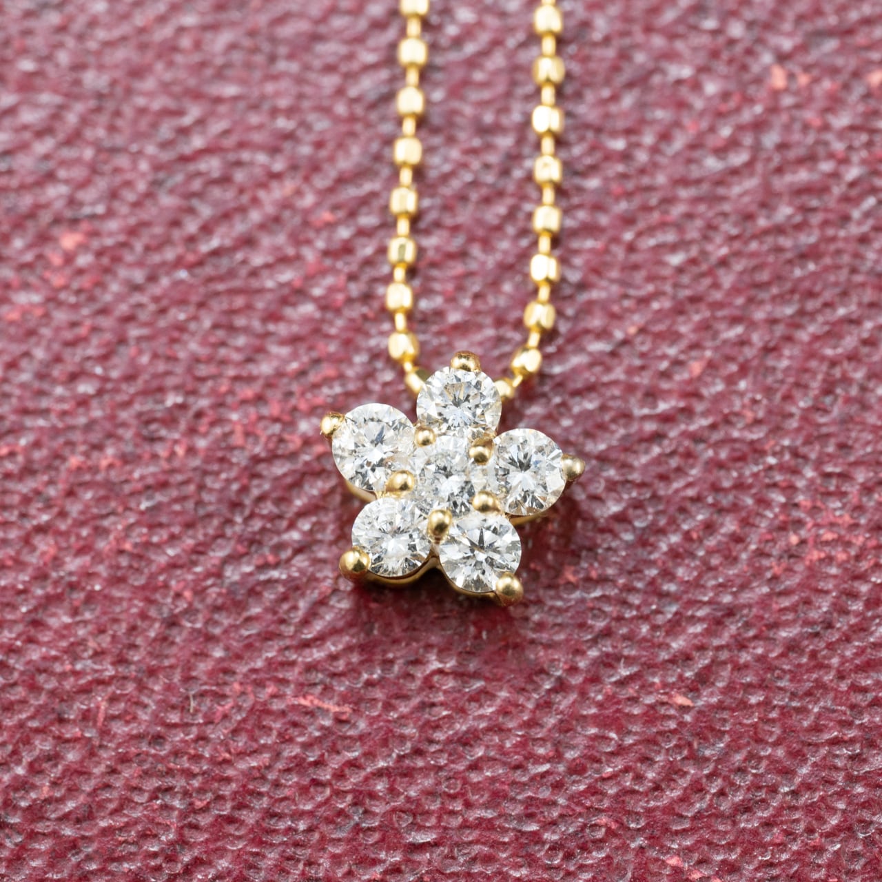 K18 ヴィンテージ ゴールド ジュエリー ダイヤモンド 0.26ct 花 フラワー シンプルデザイン ボールチェーン ネックレス 40.5cm CHP00878