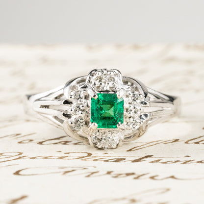 昭和ジュエリー エメラルド ダイヤモンド リング Pt200 0.25ct ヴィンテージ 昭和レトロ 指輪 プラチナ CHR01827