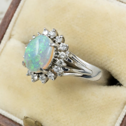 昭和ジュエリー オパール ダイヤモンド リング Pt900 0.78ct ヴィンテージ 昭和レトロ 指輪 プラチナ MR00765