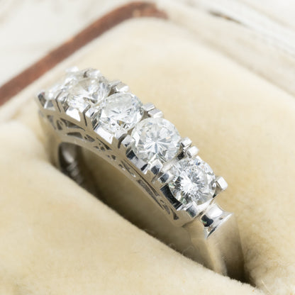 昭和ジュエリー ダイヤモンドリング Pt900 1.00ct 一文字リング ヴィンテージ 昭和レトロ 透かしデザイン 指輪 プラチナ MR00739