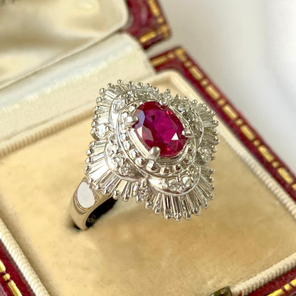 昭和ジュエリー ルビー ダイヤモンド リング Pt900 0.92ct 0.76ct ヴィンテージ 昭和レトロ プラチナ 指輪 MOR00697