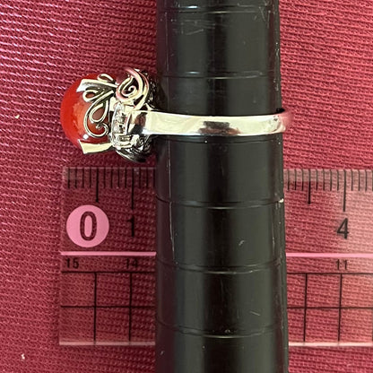 昭和レトロ 昭和ジュエリー ヴィンテージ リング Pt900 赤珊瑚 ダイヤ アラベスク柄の透かしが素敵 MR00660