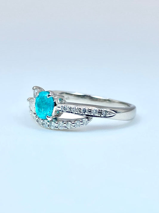 パライバトルマリン 0.384ct / ダイヤモンド 計0.36ct Pt900リング 17号【リフレッシュメント(新品仕上げ・補修・洗浄等済)】【3日以内返品可（※カード/キャリア決済の場合）】