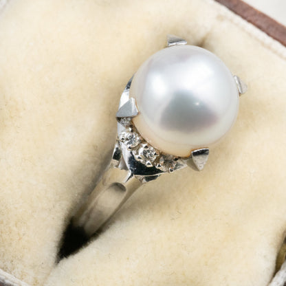 昭和ジュエリー パール ダイヤモンド リング Pt900 ヴィンテージ 昭和レトロ 透かしデザイン 1珠 真珠 プラチナ 指輪 MOR00598