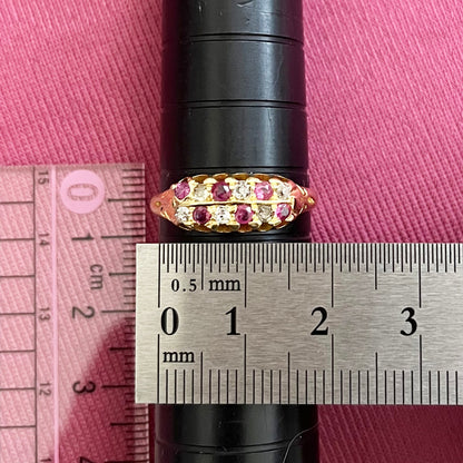 アンティークジュエリー イギリス アンティーク 2row リング 1863年 K18 オールドカットダイヤモンド ルビーDR00599