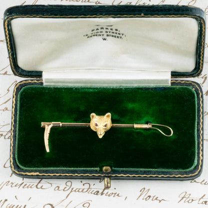 アンティークジュエリー fox brooch  K15イギリス キツネ アンティークブローチ お目目が可愛い ルビーDBR00114