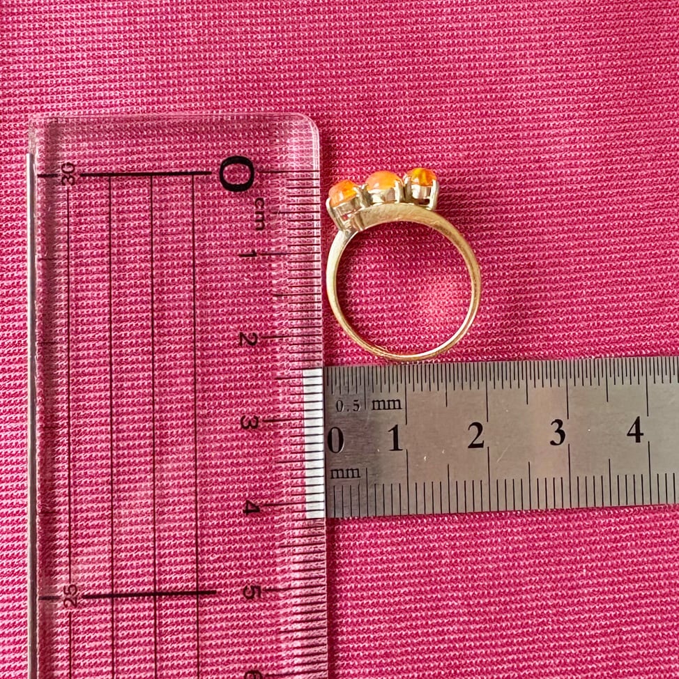 昭和ジュエリー ファイアオパール リング K18 3石 ヴィンテージ 昭和レトロ ゴールド 指輪 MOR00695