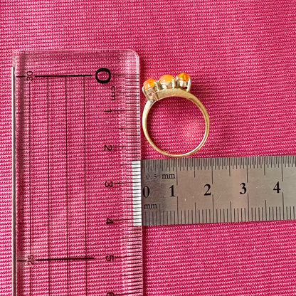 昭和ジュエリー ファイアオパール リング K18 3石 ヴィンテージ 昭和レトロ ゴールド 指輪 MOR00695