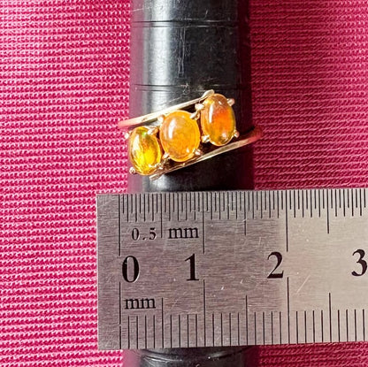 昭和ジュエリー ファイアオパール リング K18 3石 ヴィンテージ 昭和レトロ ゴールド 指輪 MOR00695
