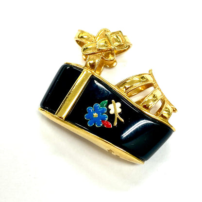 Vintage Salvatore Ferragamo Jewels Miniature Preziose Butterfly Necklace （サルヴァトーレ・フェラガモ ジュエルズ ミニチュア・プレツィオーゼ バタフライ ペンダントトップ K18 ヴィンテージ イエロー ゴールドジュエリー オニキス MOP00285