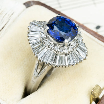 ロイヤルブルーサファイア ダイヤモンド リング Pt900 昭和レトロ ヴィンテージジュエリー 2.671ct D1.23ct サファイヤ 指輪 OKR00193