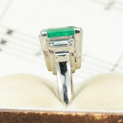昭和ジュエリー エメラルド ダイヤモンド リング Pt900 1.01ct ヴィンテージ 昭和レトロ 透かしデザイン プラチナ 指輪 MR00777