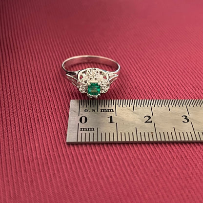 昭和ジュエリー エメラルド ダイヤモンド リング Pt200 0.25ct ヴィンテージ 昭和レトロ 指輪 プラチナ CHR01827