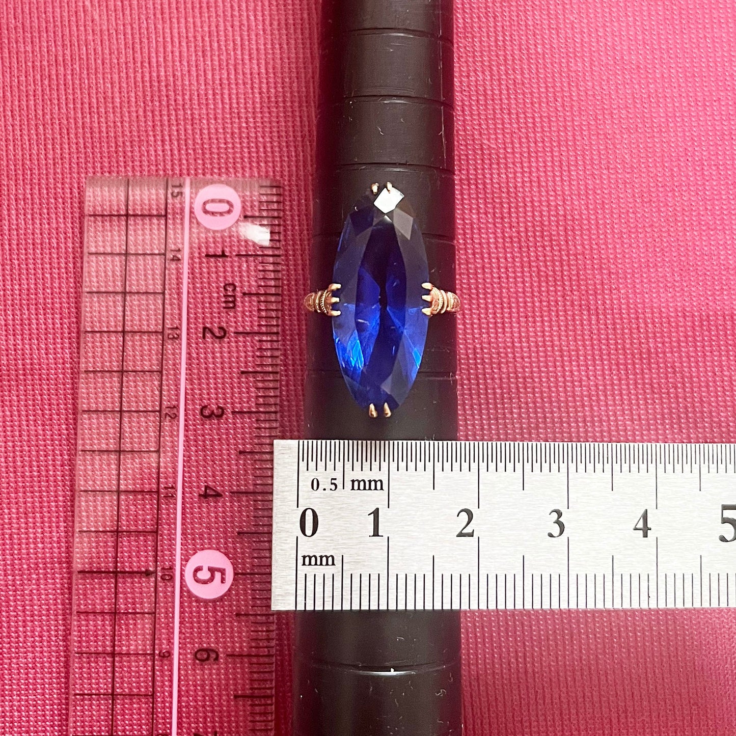 昭和ジュエリー 青色石 リング K18 ヴィンテージ 昭和レトロ 王冠透かし ゴールド 指輪 MR00767