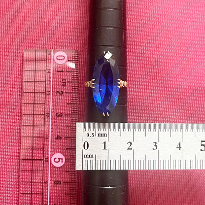 昭和ジュエリー 青色石 リング K18 ヴィンテージ 昭和レトロ 王冠透かし ゴールド 指輪 MR00767
