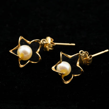 K18 パールピアス 星形でレトロなデザインが可愛いアイテム☆美しい真珠は4.3mm MOE00069