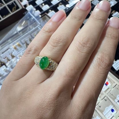 昭和レトロ リング K18 750 翡翠 2.58ct  ダイヤモンド パヴェセッティング 0.78ct 昭和ジュエリー 〜MR00774