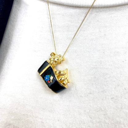 Vintage Salvatore Ferragamo Jewels Miniature Preziose Butterfly Necklace （サルヴァトーレ・フェラガモ ジュエルズ ミニチュア・プレツィオーゼ バタフライ ペンダントトップ K18 ヴィンテージ イエロー ゴールドジュエリー オニキス MOP00285