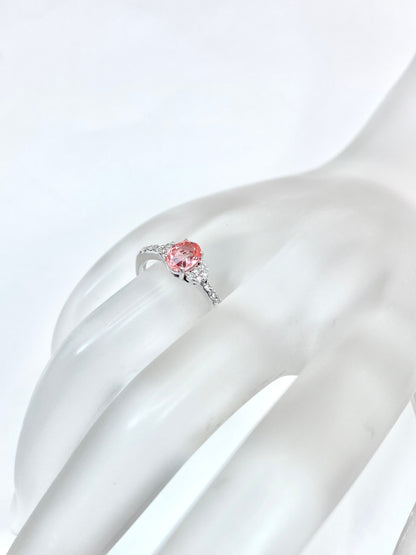 【スリランカ産】非加熱パパラチアサファイア 0.768ct / ダイヤモンド 計0.18ct K18WG リング 11号【リフレッシュメント(新品仕上げ・補修・洗浄等済)】