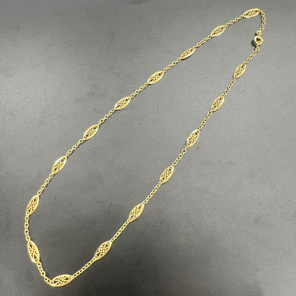 フランス アンティーク ジュエリー フィリグリー セミロング チェーン ネックレス K18 50.2cm 職人の手仕事光る美しき金細工 DRN00073　