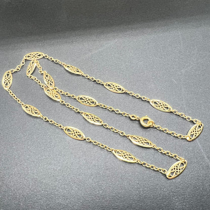 フランス アンティーク ジュエリー フィリグリー セミロング チェーン ネックレス K18 50.2cm 職人の手仕事光る美しき金細工 DRN00073　