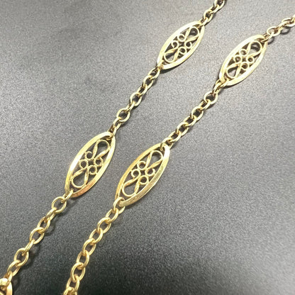 フランス アンティーク ジュエリー フィリグリー セミロング チェーン ネックレス K18 50.2cm 職人の手仕事光る美しき金細工 DRN00073　