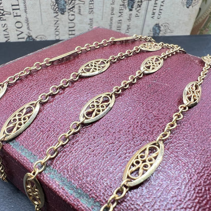フランス アンティーク ジュエリー フィリグリー セミロング チェーン ネックレス K18 50.2cm 職人の手仕事光る美しき金細工 DRN00073　