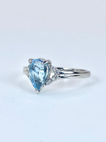 サンタマリア アクアマリン 1.23ct/ダイヤモンド 計0.08ct Pt900 リング 14号【リフレッシュメント(新品仕上げ・補修・洗浄等済)】【3日以内返品可（※カード/キャリア決済の場合）】